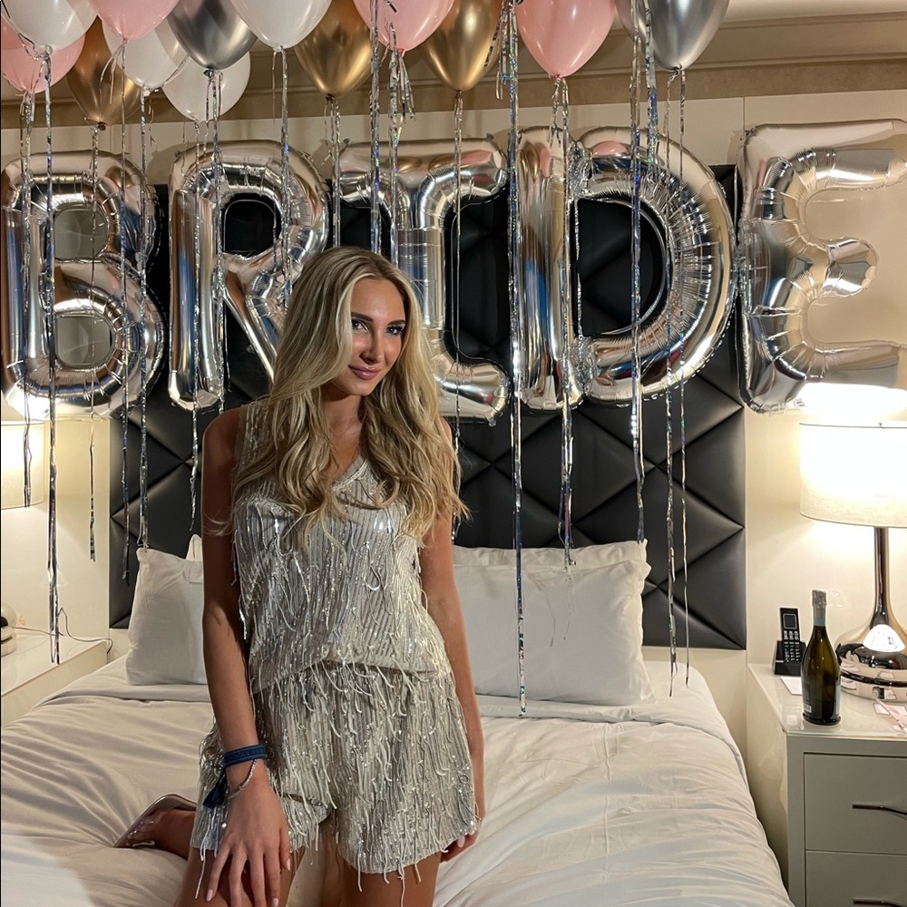 River Island Silver Sequin Tassle Shorts bride bachelorette wedding